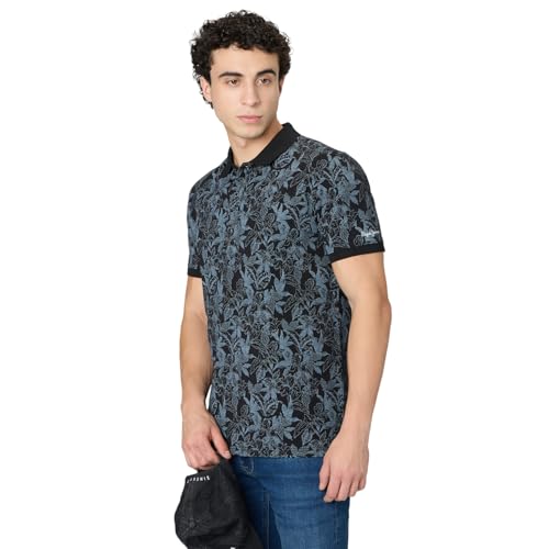 Image of Pepe Jeans Black Printed Men Short Sleeve Polo T-Shirt
