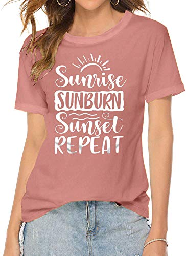 Country Music Women Tshirt Sunrise Sunburn Sunset Repeat Vacation Tops Retro Graphic Summer Casual Short Sleeve Tee Top #TOP2
