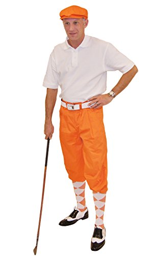 Orange knickers, cap, white polo and argyle socks (32m)