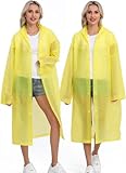 2-Pack Reusable Rain Ponchos for Adults, HOOMBOOM Raincoats Emergency for Women/Men with Drawstring and Sleeves Yellow