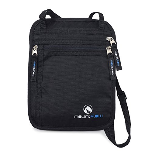 Bolsa Porta Documentos de Cuello de Viaje Avión para Hombres, Mujeres y Niños - Bolsillos Grandes con RFID Protección- Bolso Secreto Guardar Pasaportes, Teléfono Móvil, Documentos y Tarjetas