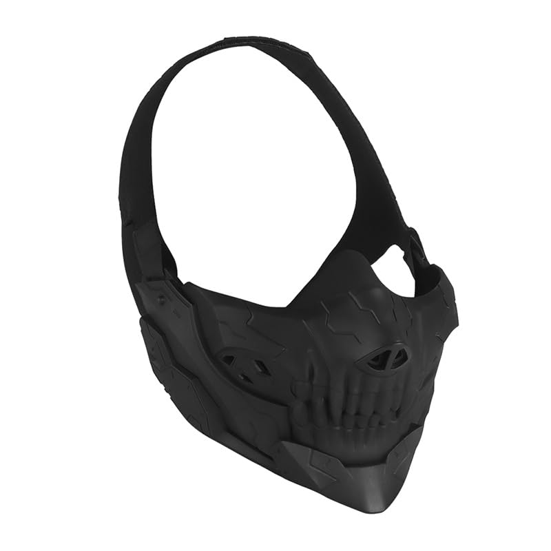 Tactical Half Face Halloween Cosplay Skull Mask Airsoft Shooting Sports Face Protection Gear - Black