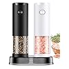 Electric Salt and Pepper Grinder Set Automatic Battery Pepper Mill Shakers Adjustable Coarseness Easy Filling Upgraded Larger Capacity with Led (2 Pack Black/White）