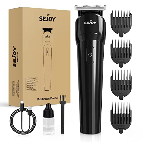 Sejoy Tondeuse Cheveux Hommes, Tondeuse à Barbe en T, Tondeuse Cheveux Hommes Professionnel Rasoir Électrique sans Fil, Tondeuse Barbe Homme avec 4 Peigne de Guidage, 90 Min d'Autonomie, Noir Cover