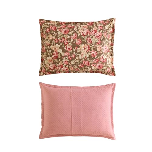 Image of Laura Ashley - Twin Comforter Set, Soft Cotton Bedding with Matching Shams, Floral Home Decor, Oeko-Tex Certified (Bloomsbury Brown, Twin)