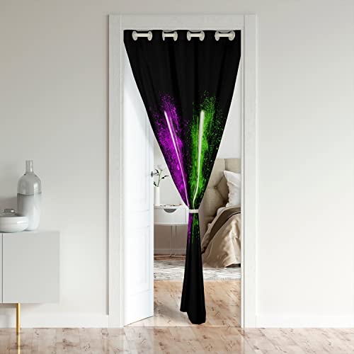 Loussiesd Ombre Door Curtain for Doorway Privacy Ombre Effects 30%-50% Room Darkening Blackout Insulated Thermal Curtain Modern Art Purple Green Window Treatments 106x203cm - Image 2