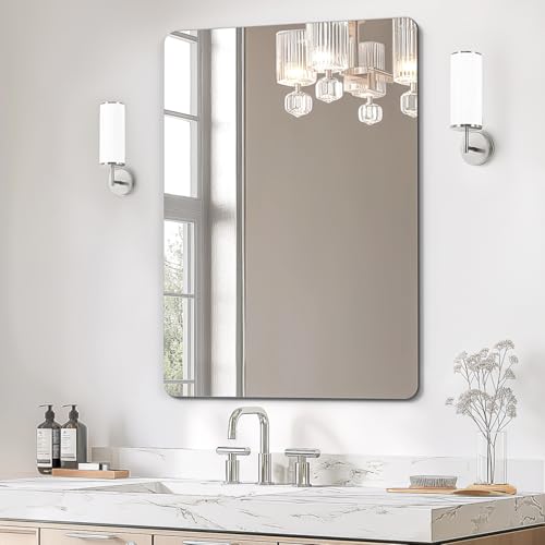 Image of USHOWER Frameless Bathroom Mirror for Over Sink, 22x30 Inch Rectangle Wall Vanity Mirror for Bathroom, Bedroom, Entryway, Polished Edge, Tempered Glass