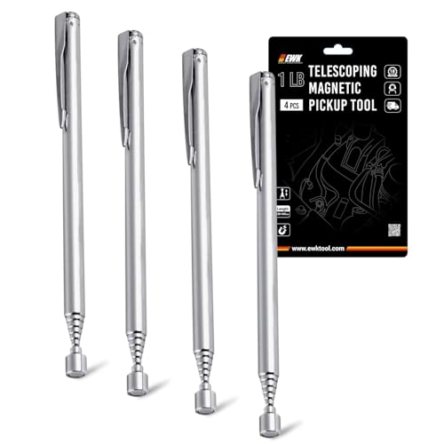 EWK 4 Pcs Stainless Telescoping Magnetic Pick-Up Tool with Pocket Pen Clip, Extendable to 25