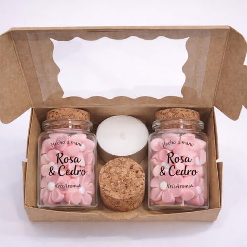 Wax Melts artesanales – Aromas frutales, florales o amaderados -KrisAromas (2 unidades, Rosa y Cedro)