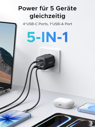 UGREEN Zapix USB C Ladegerät 45W, 5-Port GaN Netzteil, PPS Schnellladegerät – Ansicht 3