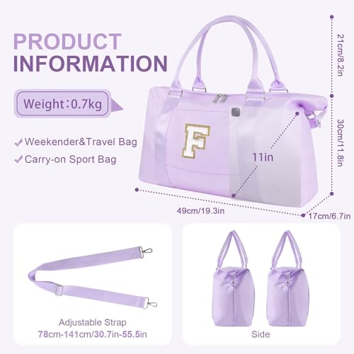 Dance Gym Duffel Bag for Teen Girls,Personalized Initial Travel Weekender Bag,Overnight Carry On Duffle for Women,Sports Travel Cheer Bag,Monogram Graduation Birthday Gifts for Tween Preppy(purple-F) by XSUIOY - Used condition - Image 2