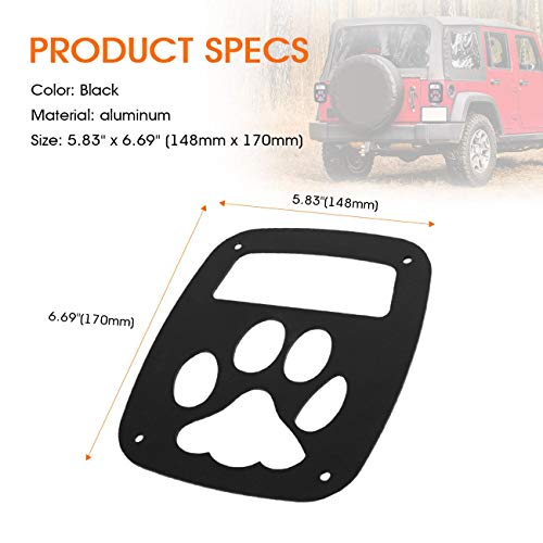 Partol YJ Tail Light Guard For Jeep Wrangler TJ YJ 1987-2006, Black Exterior Rear Taillight Protect Shade Cover Hollow Out (Bear Paw) - Thumbnail 3