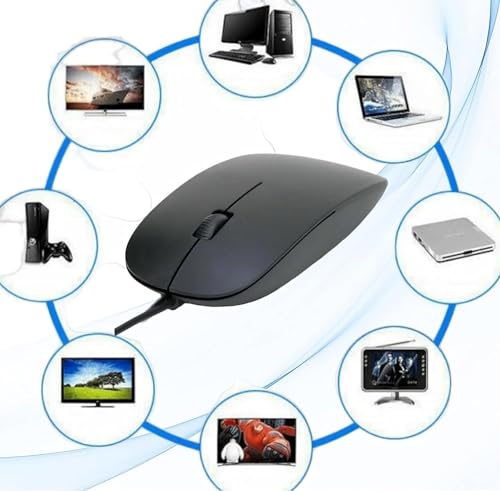 Ultra-Slim USB Wired Optical Mouse for Laptops & PCs - Ergonomic Design, Compact Wired Mouse - Black - Image 5