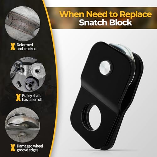 M MATI 8000 LBS Capacity Winch Snatch Block,Universal ATV UTV Heavy Duty Rope Pulley Block with Black Coating Fit for 3/16 to 5/16 inch Winch Cable