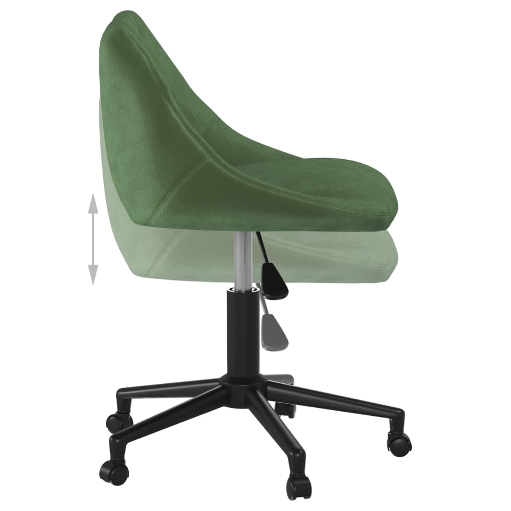 Silla de oficina giratoria de terciopelo verde oscuro con ajuste de altura, rotación de 360 grados, ruedas, respaldo ergonómico, asiento cómodo, ideal para oficina en casa, trabajo, juegos y