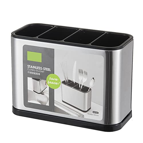Portautensili Per Cucina In Legno Con 2 Scomparti - Organizer Per Posate, Mestoli E Bacchette, 18.6x12x9.3 Cm