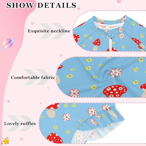 Red Mushroom Flowers Girls Long Sleeve Rashguard Swimsuit UV Protection One-Piece Swimwear Bathing Suit B04051534