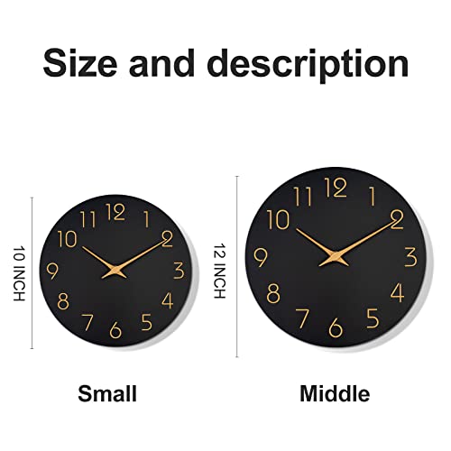 Mosewa Wall Clock 10 Inch Black Wall Clocks Battery Operated Silent Non-Ticking - Simple Minimalist Style Rose Gold Numbers Clock Decorative For Living Room,Kitchen,Home,Office,Bathroom(10" Black) #TOP3