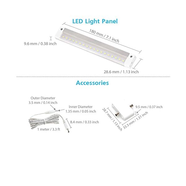 EShine Weißes Finish 18 cm LED-Unterbauleiste mit Zubehör (ohne Netzteil) - KEIN IR-Sensor, kaltweiß (6000 K) – Bild 3