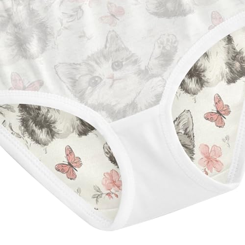 ZZKKO Cute Kitten Cat and Butterfly Girls Underwear Toddler Panties for Girls Comfort Brief Size 2T-8Y4