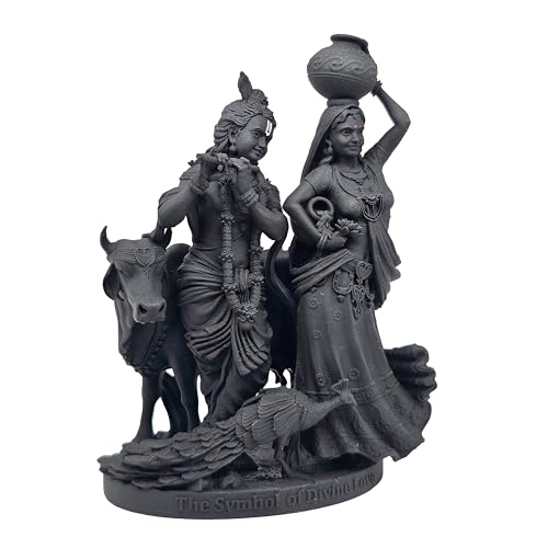 Image of MurtiHome Radha Krishna Murti, The Symbol of Divine Love Radhakrishna Idol | 10.16 cm Tall Small Black Color Figure Made From UV Resin, Crafted by 3D Printer for Car Dashboard, Home, Office, Gift