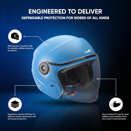 Image of TVS ACE ISI Certified Open face Unisex Helmet with Full Coverage Visor Available in 8 Colors | Lightweight Comfort-Fit Microfiber Liner Equipped with Quick Release Chin Strap