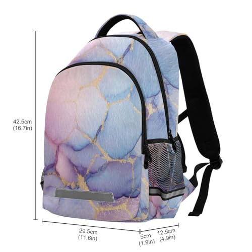 Pink Blue Marble Pattern Kid's Elementary Middle School Backpack for Son Daughter, Age 6-12 Back to School Backpack Bookbag Schoolbag for Boys Girls3