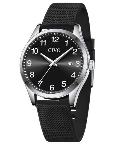 Image of CIVO Easy Read Watches for Men: 41mm Analog Clear Face Black Silicone Strap