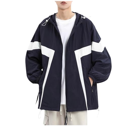 2025 Men Casual Sun Jacket Colorblock Long Sleeve Sunscreen Hoodie Outdoors Sport Loose Jackets Zipper Cooling Cost