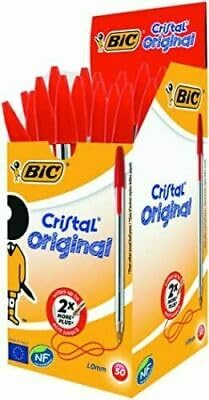 BIC CRISTAL SMOOTH WRITING BALL POINT PENS BLACK RED BLUE 1.0 MM MEDIUM ORIGINAL COLOUR AND QUANTITY OPTIONS AVAILABLE (1.0 MM TIP, RED, 10)