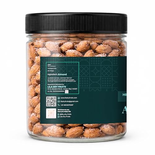 Image of LILA DRY FRUITS Roasted Almonds 100 gms Himalayan Pink Salt Flavour | Crunchy Salted Badam Snack Protein Rich Roasted Nuts | Badaam Healthy Evening Snack for Daily Snacking Perfect for Gifting