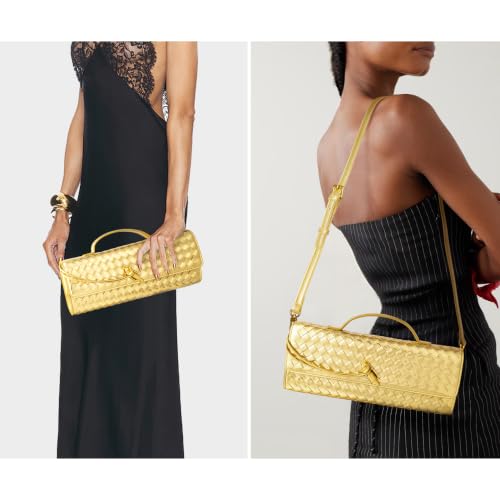 Image of Joryin Woven Purse for Women Evening Clutch Woven Leather Handbags Crossbody Bag Purse Formal Evening Bag, Vegan Leather