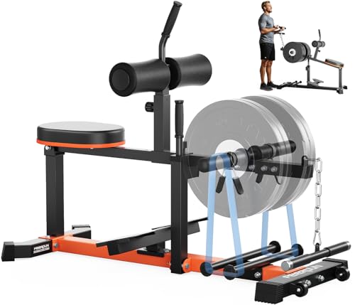 FEIERDUN Adjustable Seated Calf Raise Machine with Band Pegs and Bicep Curl Handle for Leg Training and Exercise - Home Gym Equipment