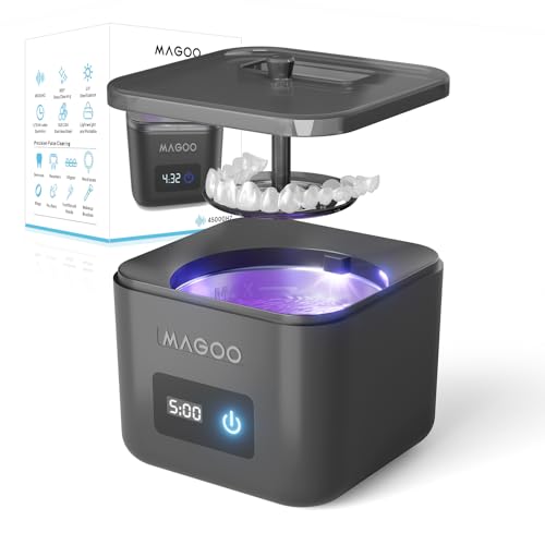 Ultrasonic Retainer Cleaner Machine, Denture Cleaner, All-in-One Dental & Jewelry Cleaner for Aligners, Night Guards, Dentures, Braces, Mouth Guards, Toothbrush Heads, 45kHz, 200ML, Dual Modes