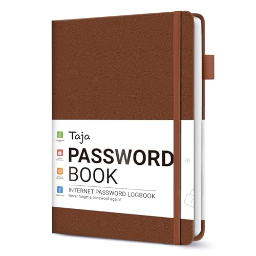 Taja Password Keeper Book with Alphabetical Tabs, Small Password Books for Seniors, Password Notebook for Internet Website Address Log in Detail, Password Logbook to Help You Stay Organized - Brown