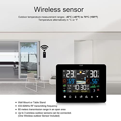 Weytoll Sunrise And Sunset Weather Station Multi-Function Alarm Clock Thermometer Hygrometer Touch Screen Operation With Wireless Outdoor Sensor #TOP6