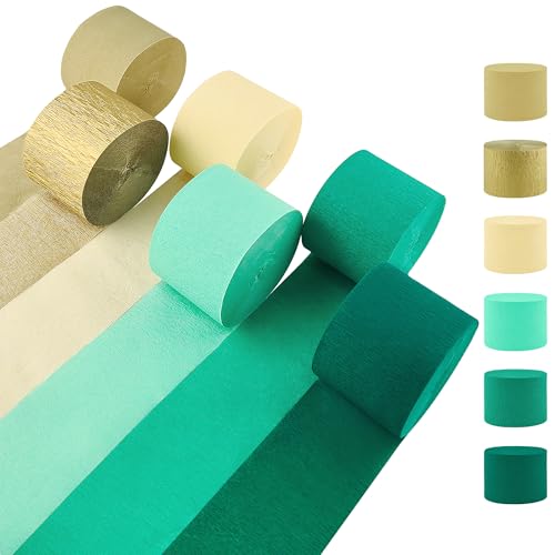 Image of Green and Gold Crepe Paper Streamers, 2.2 inch x 123 Ft Per Roll Wedding Streamers for Birthday Baby Shower Bachelorette Bridal Shower Engagement Happy Anniversary Decorations Party Supplies
