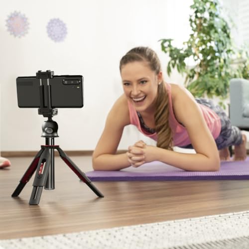 Hama Handy Stativ mit Handyhalterung (Ministativ h&ouml;henverstellbar max. 80 cm, min 22 cm, 2in1 Kamerastativ und Stativ f&uuml;r Smartphone, leichtes Reisestativ aus Aluminium mit Kugelkopf und Fernausl&ouml;ser)