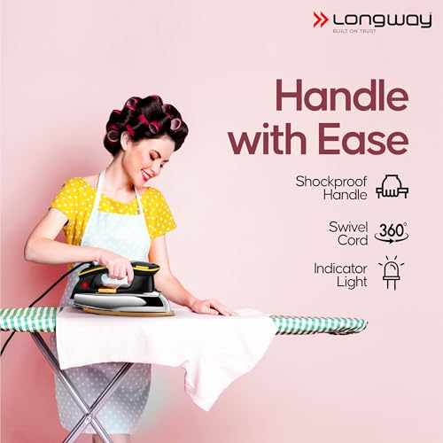 Image of Longway Plancha Heavy Weight Non-Stick Teflon Coated Dry Iron, Electric Iron for Clothes (1200 Watt, Black)