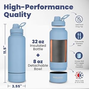 Dog Water Bottle for Dog Lovers - 32 oz Stainless Steel Double Wall Insulated Water Bottle with 8 oz Detachable Dog Bowl - Ideal Dog Lover Gifts for Women for Hiking, Walking, and Travel - Dusty Blue Dog Water Bottle for Dog Lovers 32 oz Stainless Steel Double Wall Insulated Water Bottle with 8 oz Detachable Dog Bowl Ideal Dog Lover Gifts for Women for Hiking Walking and Travel Dusty Blue