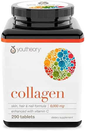 Youtheory Collagen with Vitamin C, Advanced Hydrolyzed Formula for Optimal Absorption, Skin, Hair, Nails and Joint Support, 290 Supplements