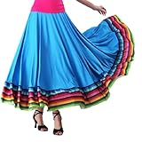 [KKlewu] レディース ロングスカート 87cm 社交ダンス 練習着 スカート 大きい裾 民族風 パーティー ミディアム ダンス ラテン シンプル (JP, アルファベット, L, スカイブルー)