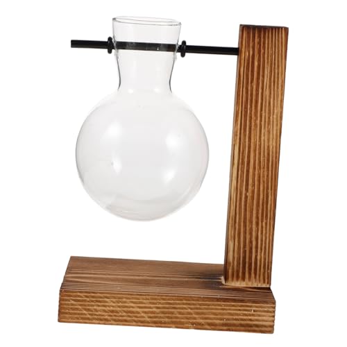 ibasenice Support Verre pour Plantes Hydroponiques Pot De Fleurs Décoratif pour Bureau Vase Hydroponique Pivotant avec Support Bois Récipient De Table Intérieur