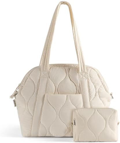 Puffer Tote Bag for Women - Large Quilted Tote Bag Soft Puffy Hobo Handbags Bag for Laptop Crossbody Bag Puff Purse