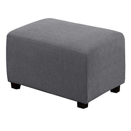 H.VERSAILTEX Ottoman Cover Slipcover Rectangle Fit Length 29″-34″ Footrest Sofa Slipcovers Stool Cover Footstool Protector Covers Feature Stretch Thick Soft Jacquard Fabric Removable Washable – Grey