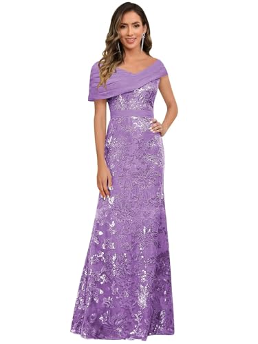 Image of VCCICANY Sequin Mermaid Mother of The Bride Dresses for Women Chiffon Off Shoulder Ruched Long Formal Evening Gowns