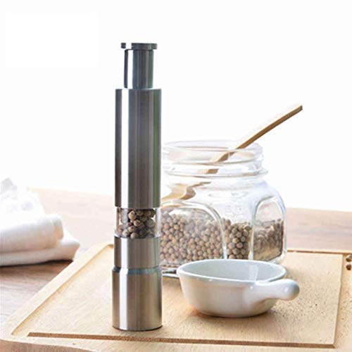 MR BRAND CREATION Stainless Steel Thumb Push Salt Pepper Muller Grinder Pepper Grinder Spice Set Pepper Mills Grinder Tool Hand Grinder Machine for Home Spices, Manual Operation, Silver (1)-image-5