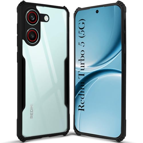 Image of Jkobi Hybrid Back Cover Case for Redmi Turbo 5 (Shockproof with Polycarbonate Clear Panel | Professional Black)