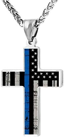 MAKEZTSD American Flag Patriotic Cross Pendant Necklace Religious Jewelry for Men