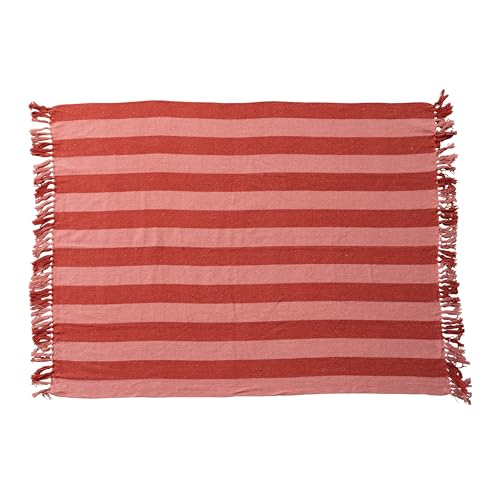 Creative Co-Op Woven Cotton Blend Throw with Stripes and Fringes, Red and Pink by Creative Co-Op - Used condition - Image 3